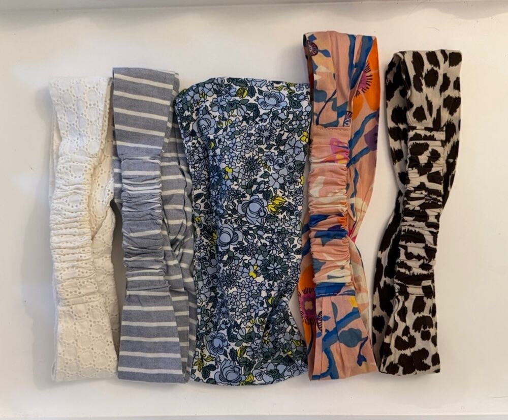 5 J Crew Top Knot Headbands w/ Elastic including one made from Liberty London